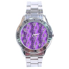 Purple Leopard  Stainless Steel Analogue Watch by DinkovaArt