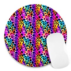 Rainbow Leopard Round Mousepad by DinkovaArt