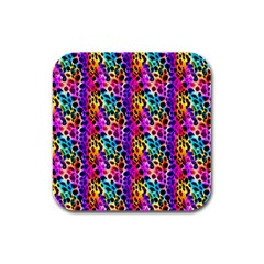 Rainbow Leopard Rubber Square Coaster (4 Pack) by DinkovaArt