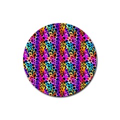 Rainbow Leopard Rubber Round Coaster (4 Pack) by DinkovaArt