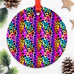 Rainbow Leopard Round Ornament (two Sides) by DinkovaArt