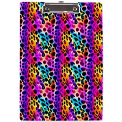 Rainbow Leopard A4 Acrylic Clipboard by DinkovaArt