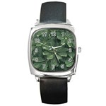 Leaves Closeup Background Photo1 Square Metal Watch Front