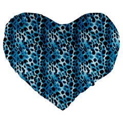 Blue Leopard Large 19  Premium Heart Shape Cushions by DinkovaArt