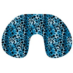 Blue Leopard Travel Neck Pillow by DinkovaArt