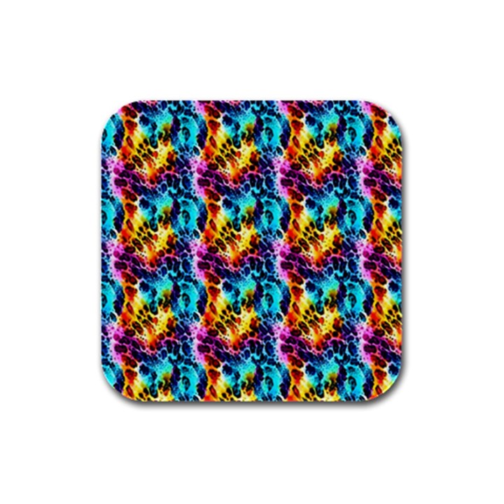 Rainbow Leopard 2 Rubber Square Coaster (4 pack)