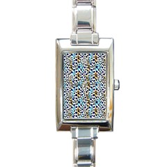 Blue Beige Leopard Rectangle Italian Charm Watch by DinkovaArt