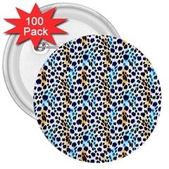 Blue Beige Leopard 3  Buttons (100 Pack)  by DinkovaArt