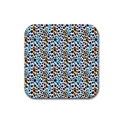 Blue Beige Leopard Rubber Coaster (square) by DinkovaArt