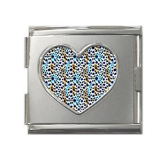 Blue Beige Leopard Mega Link Heart Italian Charm (18mm) by DinkovaArt