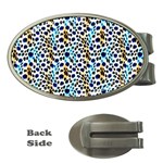 Blue Beige Leopard Money Clips (Oval)  Front