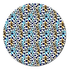 Blue Beige Leopard Magnet 5  (round) by DinkovaArt