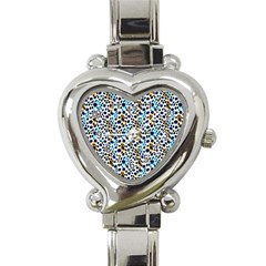 Blue Beige Leopard Heart Italian Charm Watch by DinkovaArt