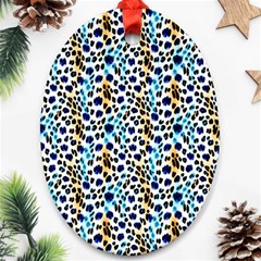 Blue Beige Leopard Oval Ornament (two Sides) by DinkovaArt