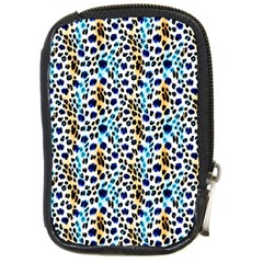 Blue Beige Leopard Compact Camera Leather Case by DinkovaArt