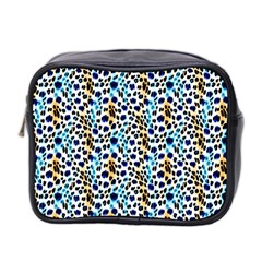 Blue Beige Leopard Mini Toiletries Bag (two Sides) by DinkovaArt