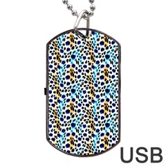 Blue Beige Leopard Dog Tag Usb Flash (two Sides) by DinkovaArt