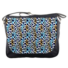 Blue Beige Leopard Messenger Bag by DinkovaArt