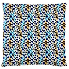 Blue Beige Leopard Large Premium Plush Fleece Cushion Case (one Side) by DinkovaArt