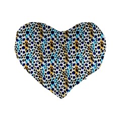 Blue Beige Leopard Standard 16  Premium Flano Heart Shape Cushions by DinkovaArt