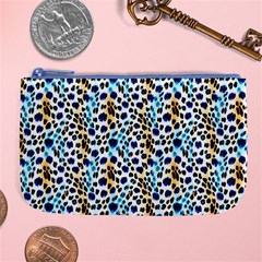 Blue Beige Leopard Large Coin Purse by DinkovaArt