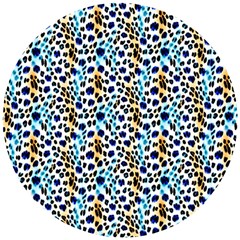 Blue Beige Leopard Wooden Puzzle Round by DinkovaArt