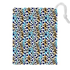 Blue Beige Leopard Drawstring Pouch (4xl) by DinkovaArt