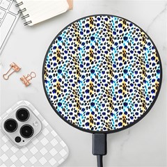 Blue Beige Leopard Wireless Fast Charger(black) by DinkovaArt