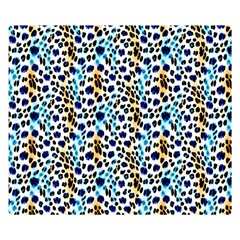 Blue Beige Leopard One Side Premium Plush Fleece Blanket (small) by DinkovaArt