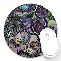 Dark Leaves Round Mousepad by DinkovaArt