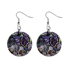 Dark Leaves Mini Button Earrings by DinkovaArt