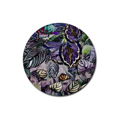 Dark Leaves Rubber Round Coaster (4 Pack) by DinkovaArt