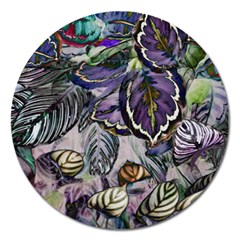 Dark Leaves Magnet 5  (round) by DinkovaArt