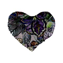 Dark Leaves Standard 16  Premium Heart Shape Cushions by DinkovaArt