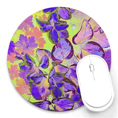 Purple Leaves Round Mousepad by DinkovaArt