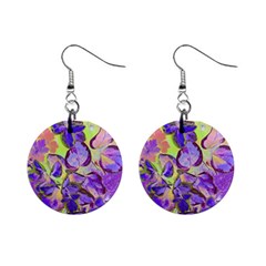 Purple Leaves Mini Button Earrings by DinkovaArt