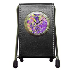 Purple Leaves Pen Holder Desk Clock by DinkovaArt