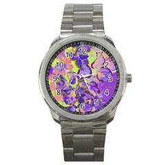 Purple Leaves Sport Metal Watch by DinkovaArt