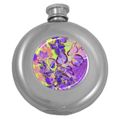 Purple Leaves Round Hip Flask (5 Oz) by DinkovaArt