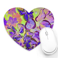 Purple Leaves Heart Mousepad by DinkovaArt