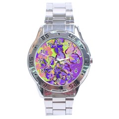 Purple Leaves Stainless Steel Analogue Watch by DinkovaArt