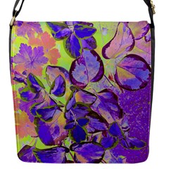 Purple Leaves Flap Closure Messenger Bag (s) by DinkovaArt