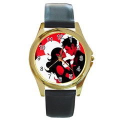 3 - Science Love And Art 2 - Science Love And Art Round Gold Metal Watch by LemonPear