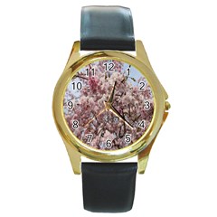 Almond Tree Flower Round Gold Metal Watch by artworkshop