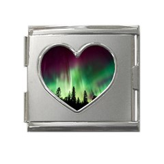 Aurora Borealis Northern Lights Nature Mega Link Heart Italian Charm (18mm) by Ravend