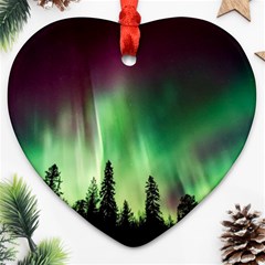 Aurora Borealis Northern Lights Nature Heart Ornament (two Sides) by Ravend