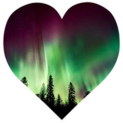 Aurora Borealis Northern Lights Nature Wooden Puzzle Heart by Ravend