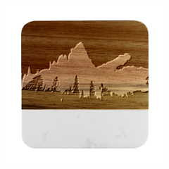 Aurora Borealis Northern Lights Nature Marble Wood Coaster (Square)