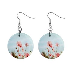 Cosmos Flower Blossom In Garden Mini Button Earrings by artworkshop