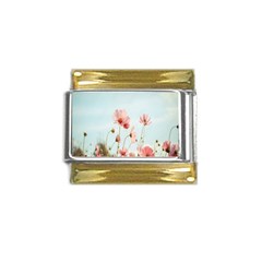 Cosmos Flower Blossom In Garden Gold Trim Italian Charm (9mm) by artworkshop